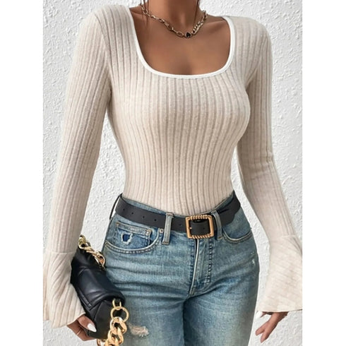 'Gwyneira' Ribbed Knit Sweater T-Shirt - Celes Fashion